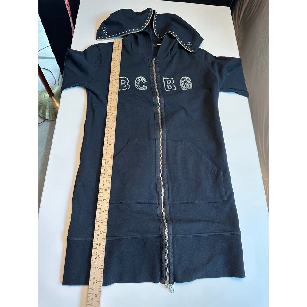 Y2K BCBGmaxazria Women’s L Full Zip Hoodie Jacket Blinds Rhinestone Black - Picture 10 of 13